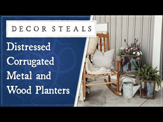 Distressed Corrugated Metal and Wood Planters, Set of 2