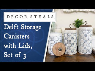 Delft Storage Canisters with Lids, Set of 3