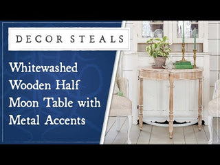 Whitewashed Wooden Half Moon Table with Metal Accents