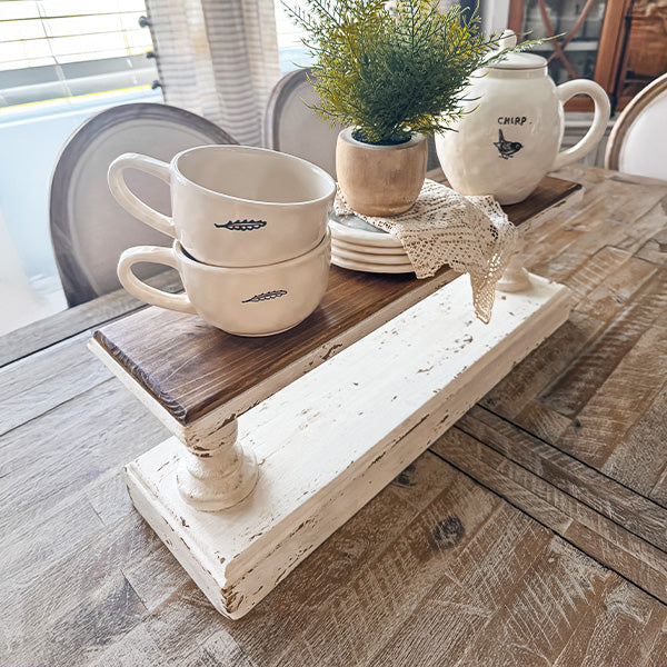 Distressed White Wood Table Top Shelf Riser - Decor Steals