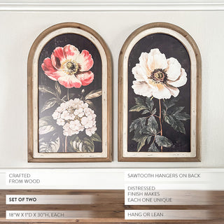 Set of two arched floral wood wall plaques