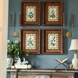 Botanical Framed Prints with Woven Frames, Set of 4