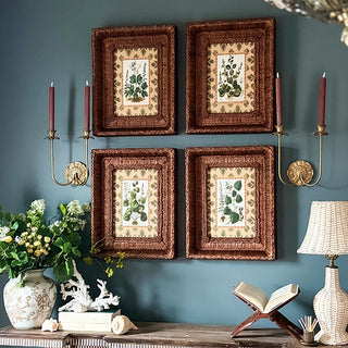 Botanical Framed Prints with Woven Frames, Set of 4