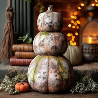 Three Stacked Faux Concrete Pumpkins
