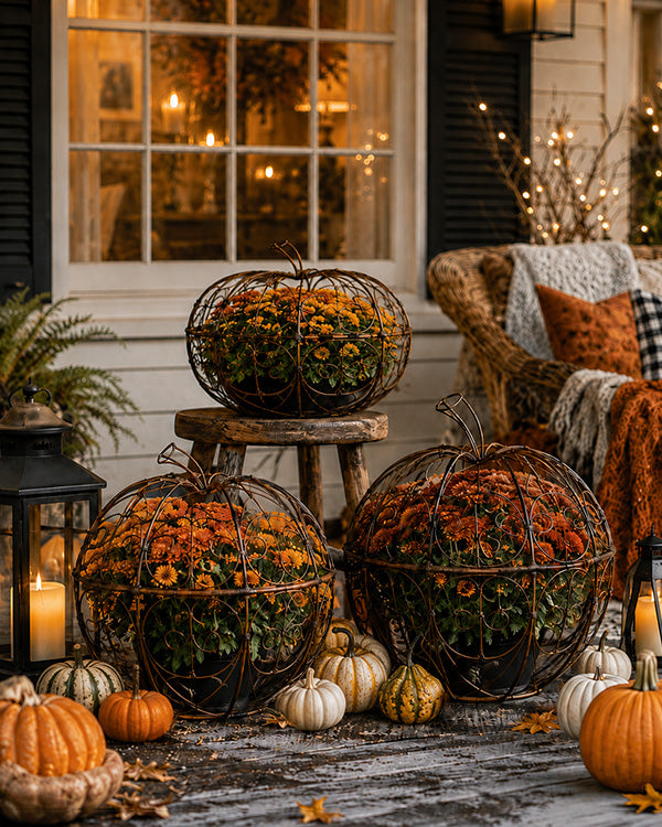 Oversized Rustic Metal Scroll Pumpkins, Set of 3