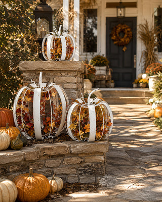 Indoor/Outdoor Distressed Handcrafted White Metal Pumpkins
