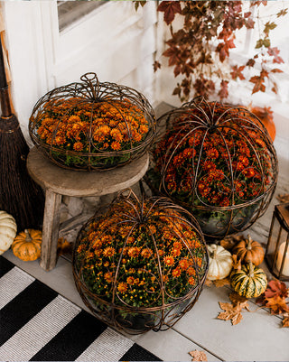 Oversized Rustic Metal Scroll Pumpkins, Set of 3