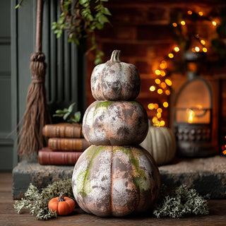 Three Stacked Faux Concrete Pumpkins