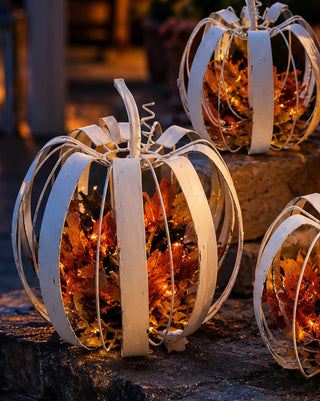 Indoor/Outdoor Distressed Handcrafted White Metal Pumpkins