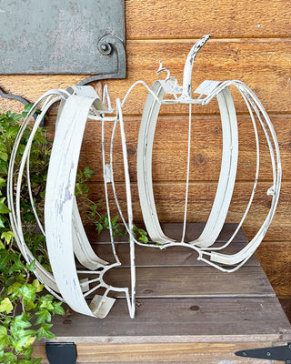 Indoor/Outdoor Distressed Handcrafted White Metal Pumpkins