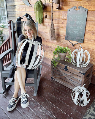 Indoor/Outdoor Distressed Handcrafted White Metal Pumpkins