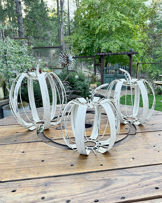 Indoor/Outdoor Distressed Handcrafted White Metal Pumpkins