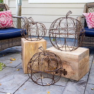 Oversized Rustic Metal Scroll Pumpkins, Set of 3