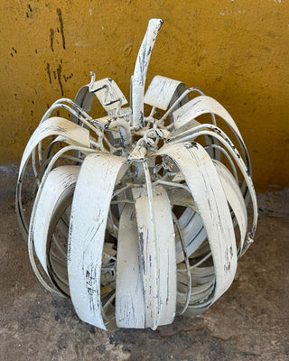 Indoor/Outdoor Distressed Handcrafted White Metal Pumpkins