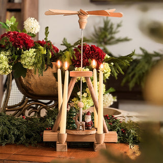 Traditional Wooden Christmas Pyramid Candle Holder with Rotating Platform