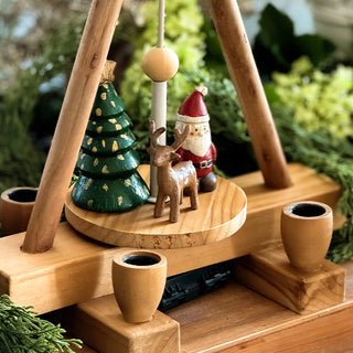 Traditional Wooden Christmas Pyramid Candle Holder with Rotating Platform