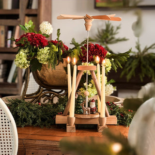Traditional Wooden Christmas Pyramid Candle Holder with Rotating Platform