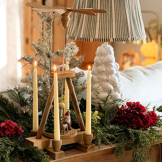 Traditional Wooden Christmas Pyramid Candle Holder with Rotating Platform