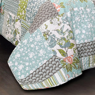 Boutique floral patchwork quilt roses hummingbird aqua sage