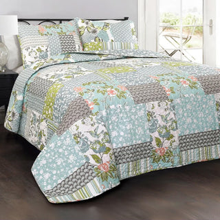 Patchwork cotton quilt set 320 thread count floral garden