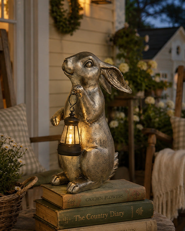 Antique Brass Finish Light Up Rabbit LED Figurine