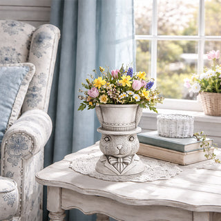 Vintage bunny planter vase, distressed resin decor