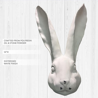 14 Inch Artisan Distressed White Bunny Head Sculpture