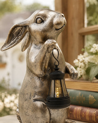 Antique Brass Finish Light Up Rabbit LED Figurine