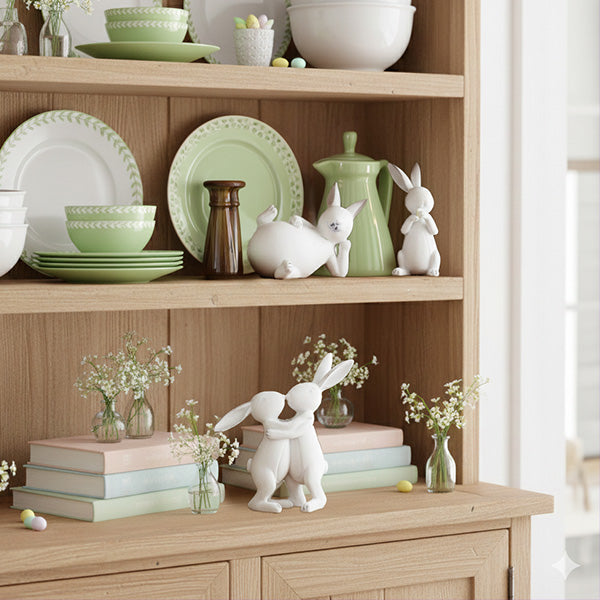 White Easter Bunny Figurines, Set of Three