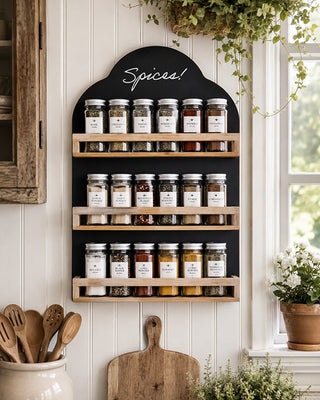 Farmhouse Spice Rack Wall Mount - Chalkboard Back 3 Tier Wood Shelf Kitchen Organizer