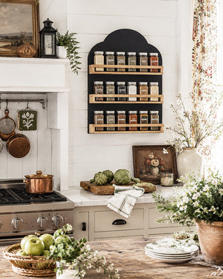 Farmhouse Spice Rack Wall Mount - Chalkboard Back 3 Tier Wood Shelf Kitchen Organizer