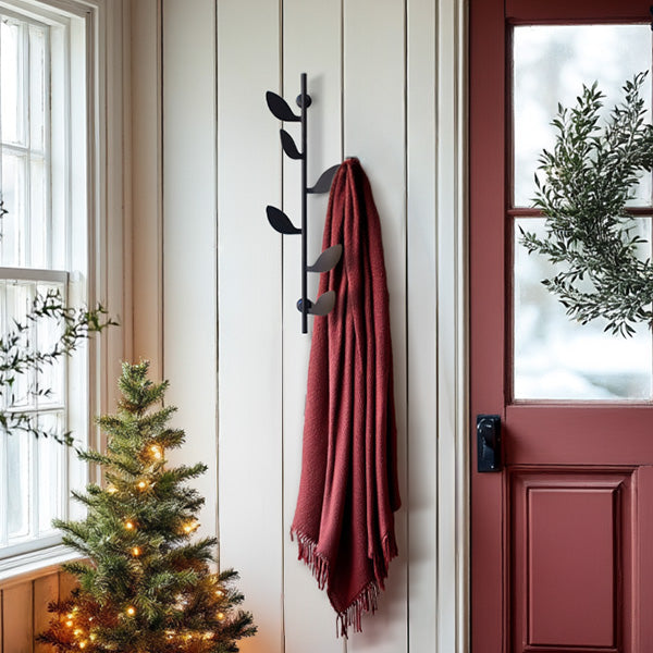 Black Iron Leaf Wall Hook Rack with 6 Hooks - Decor Steals