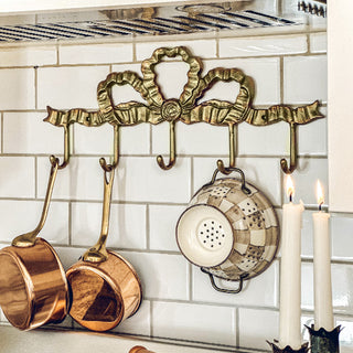 Vintage brass pot rack wall hooks farmhouse kitchen