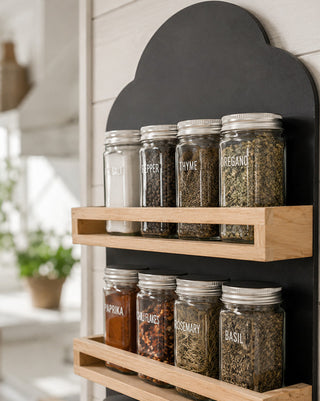Farmhouse Spice Rack Wall Mount - Chalkboard Back 3 Tier Wood Shelf Kitchen Organizer