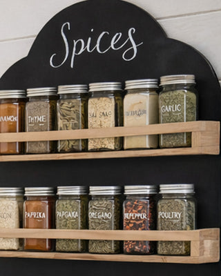 Farmhouse Spice Rack Wall Mount - Chalkboard Back 3 Tier Wood Shelf Kitchen Organizer