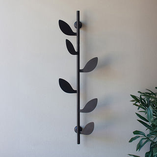 Black Iron Leaf Wall Hook Rack with 6 Hooks