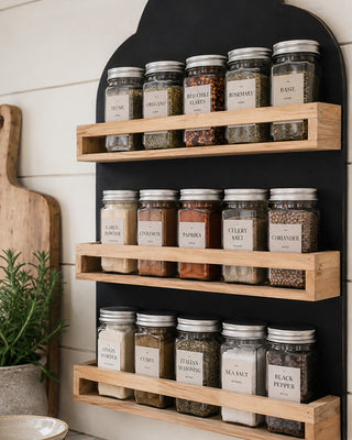 Farmhouse Spice Rack Wall Mount - Chalkboard Back 3 Tier Wood Shelf Kitchen Organizer