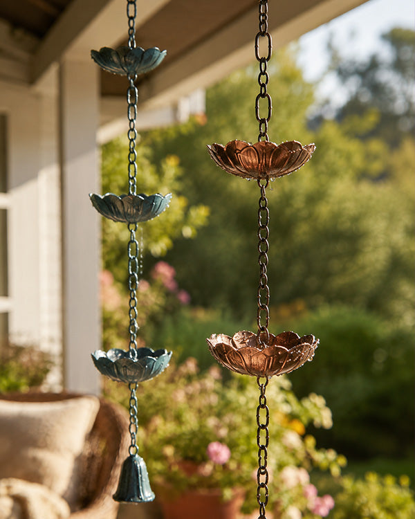 Garden Downspout Metal Flower Rain Chain, Set of 2