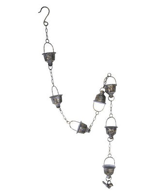 Decorative cup-style rain chain with aged bronze patina
