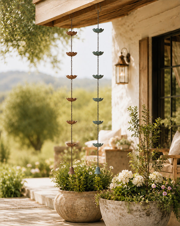 Garden Downspout Metal Flower Rain Chain, Set of 2