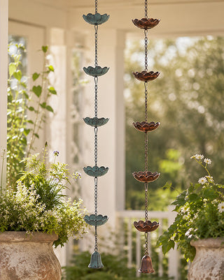 Garden Downspout Metal Flower Rain Chain, Set of 2