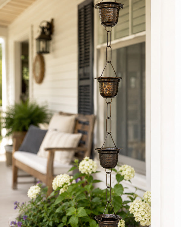 Vintage Inspired Metal Cup Rain Chain Decorative Downspout Alternative