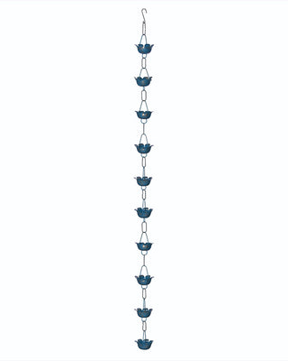 Blue Patina Metal Flower Rain Chain 72 Inch Outdoor Garden Downspout Decor