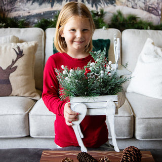 LED Light Up Wooden Reindeer Planter with Holiday Greenery Decor, Choose Your Style