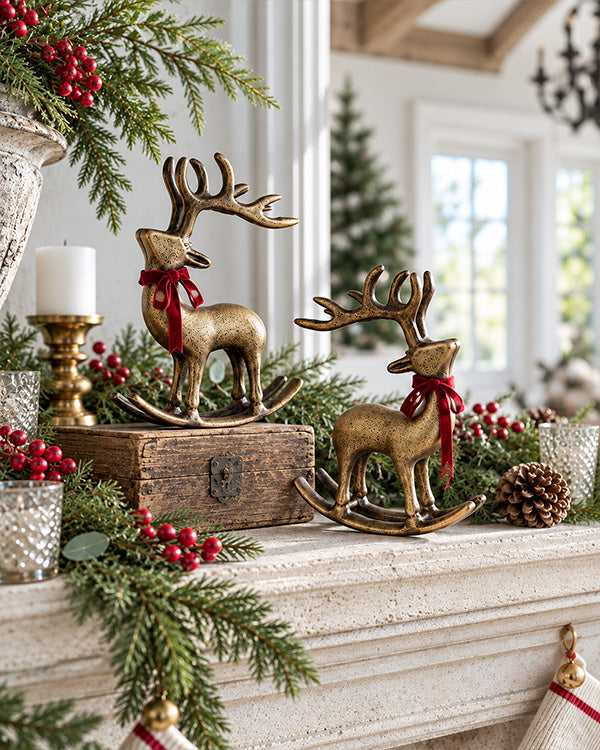 Brass Finish Rocking Reindeer Figurine