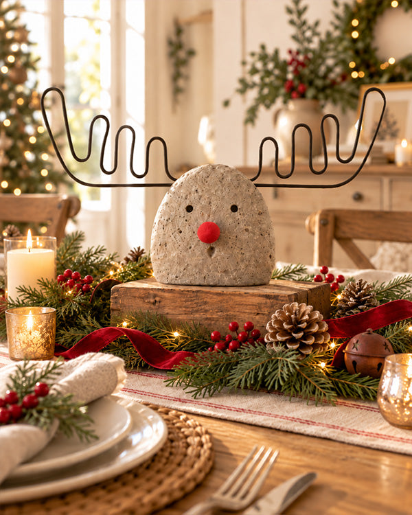 Artisan River Rock Reindeer Sculpture