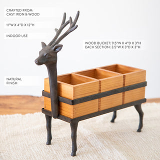 Cast Iron Reindeer Utensil Caddy with Wood Compartments | Christmas Kitchen Organizer