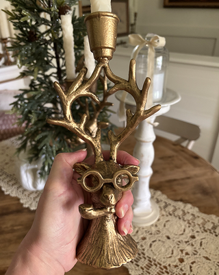 Reindeer in Glasses Candle Holders, Set of 2