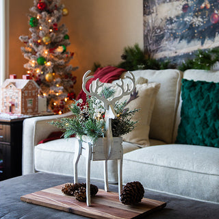LED Light Up Wooden Reindeer Planter with Holiday Greenery Decor, Choose Your Style