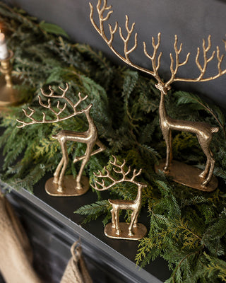 Cast Iron Reindeer Figurines, Set of 3 Antique Gold Christmas Tabletop Decor